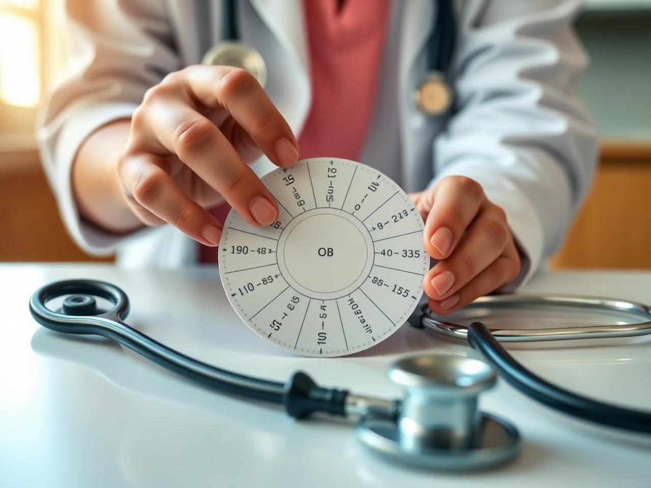 Doctor using a paper OB wheel calculator
