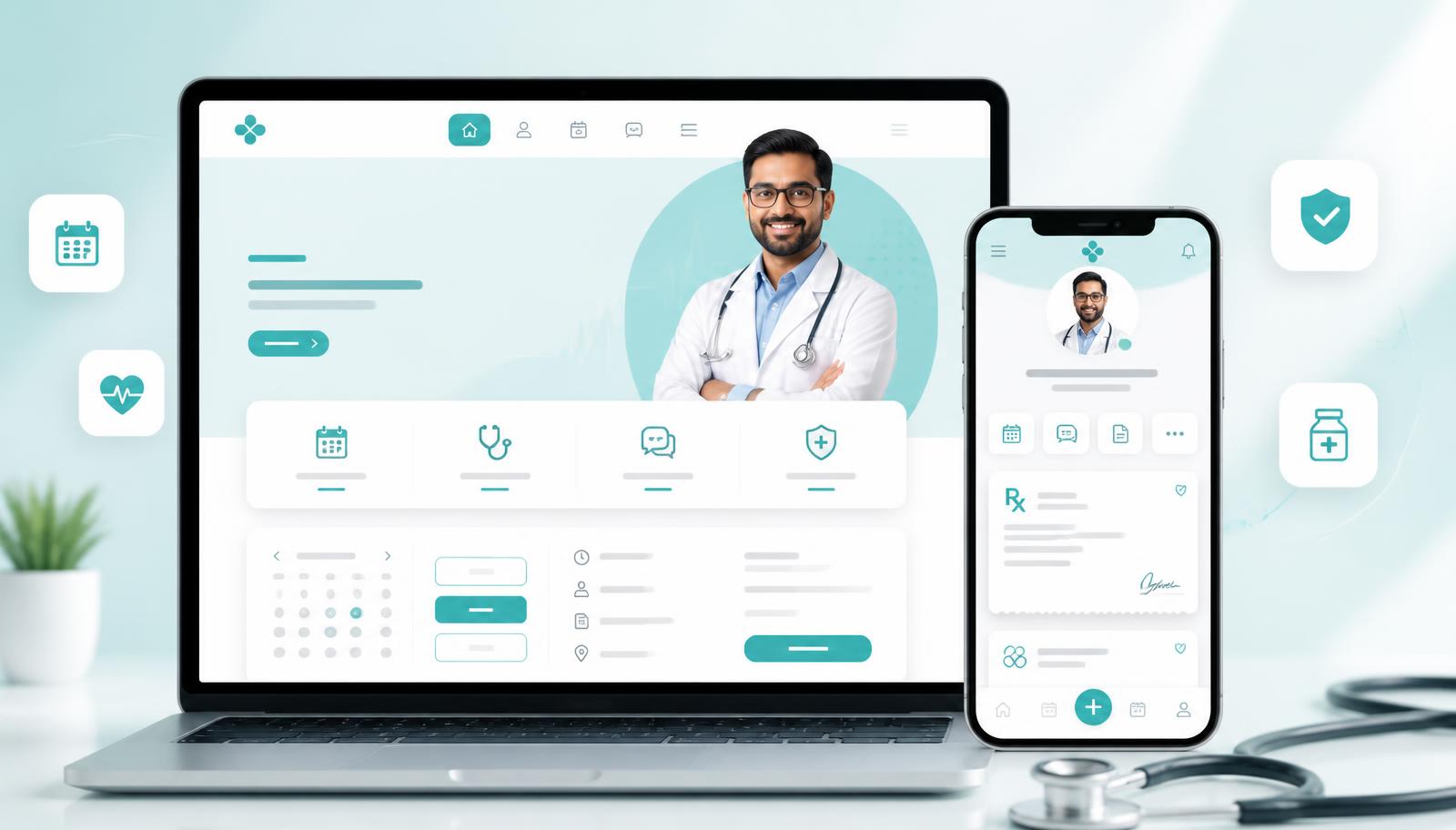 DrPage.in doctor website and appointment booking shown on laptop and mobile