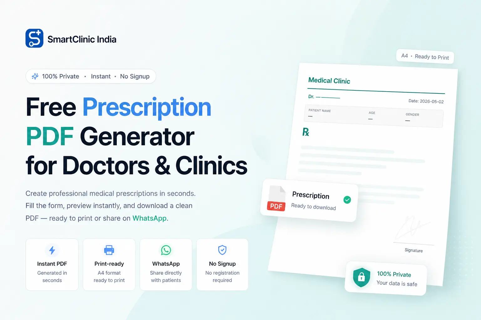Free Prescription PDF Generator for Doctors & Clinics | SmartClinic India