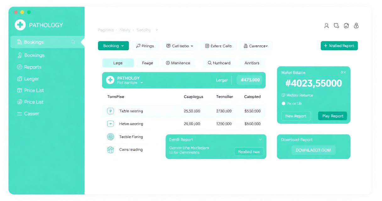 Pathology B2B partner portal dashboard — bookings, reports, ledger and wallet balance