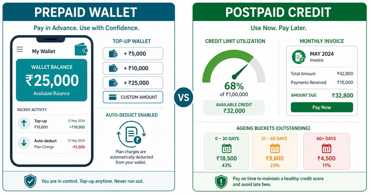 Prepaid wallet vs postpaid credit comparison for pathology B2B partners