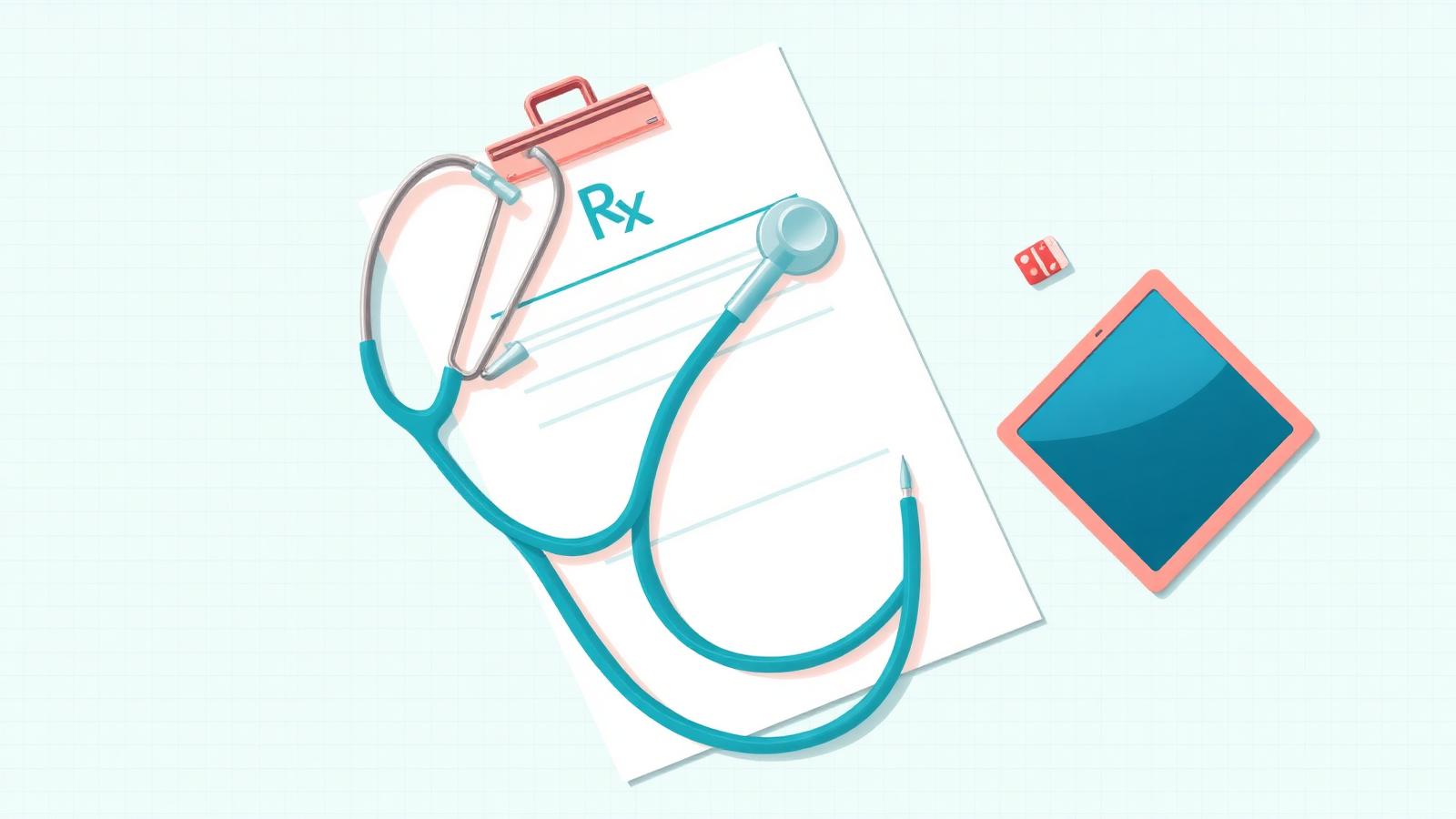 Indian doctor prescription pad with stethoscope, pen and tablet — free template and samples